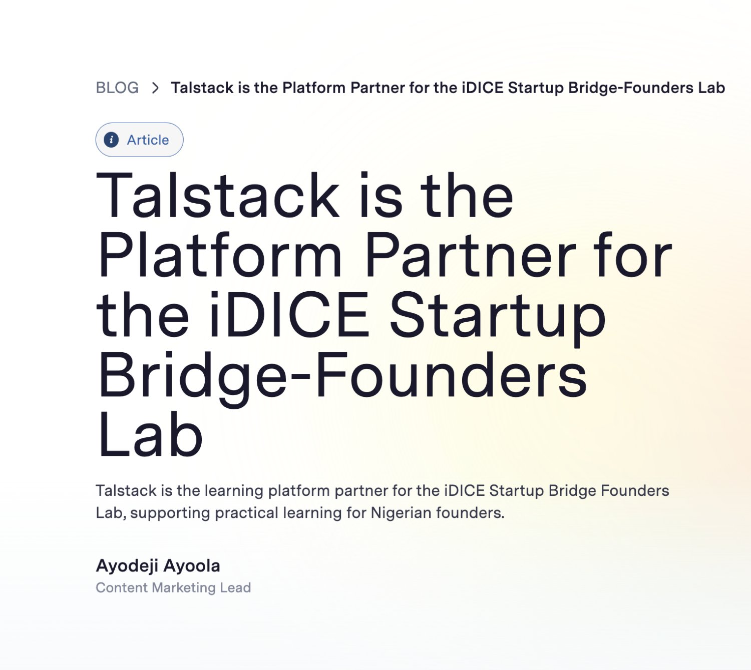 Talstack article