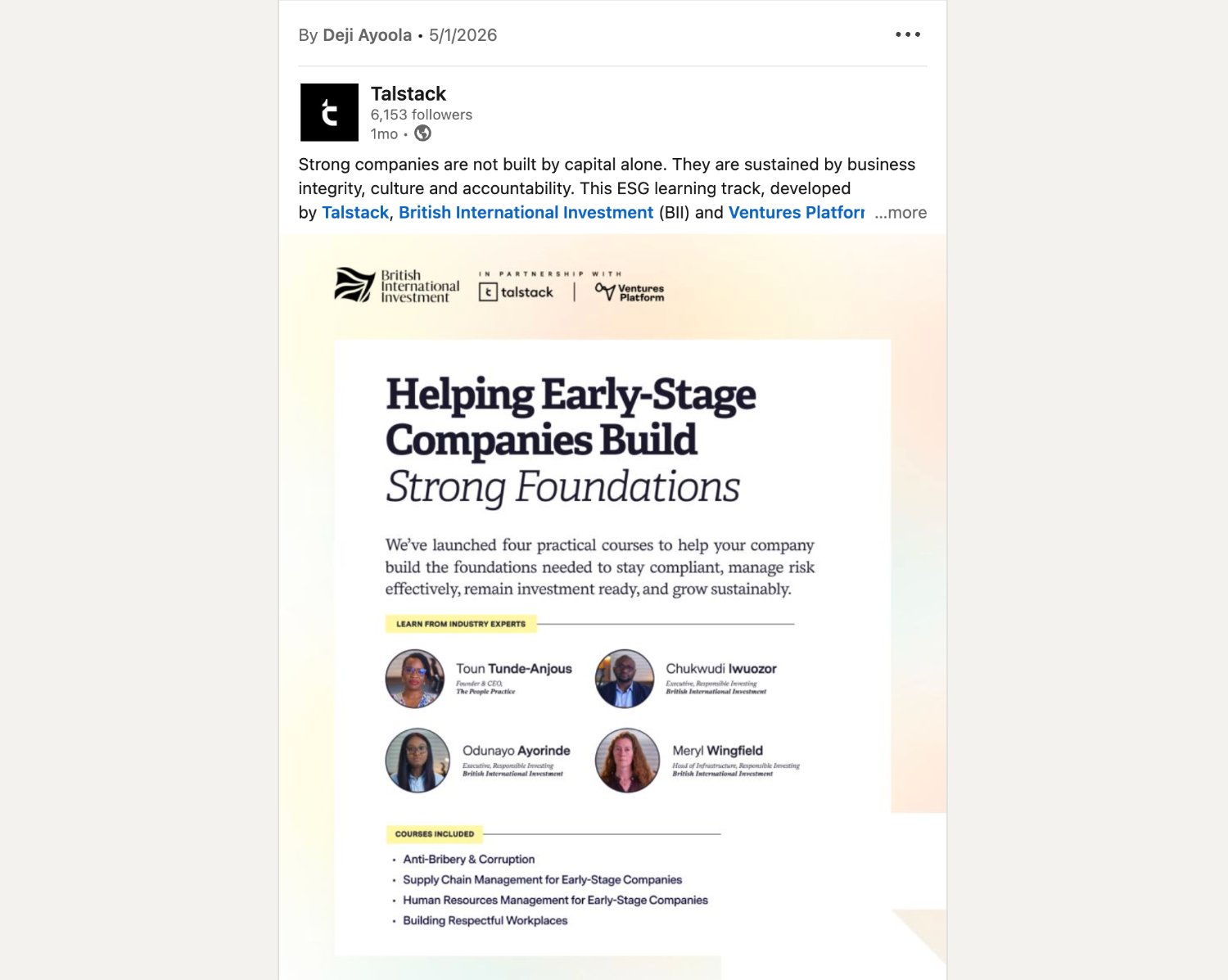Talstack LinkedIn post