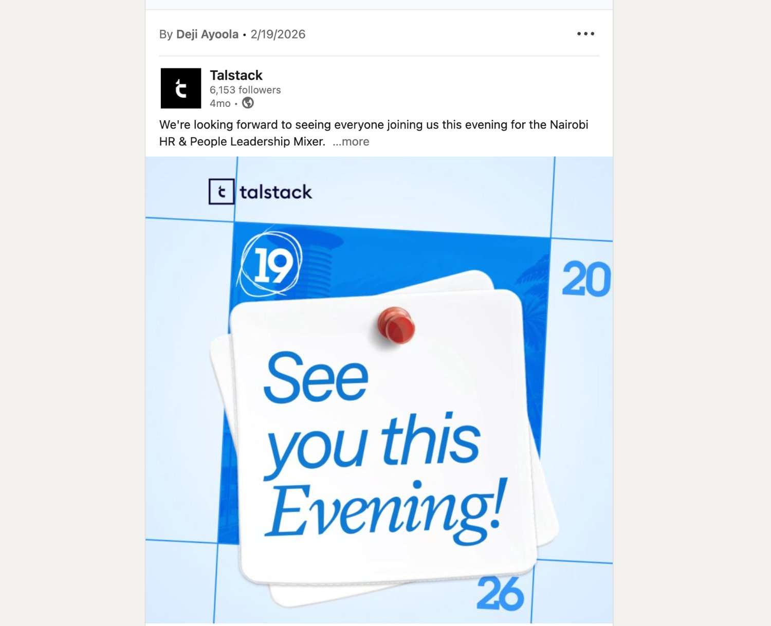 Talstack LinkedIn post
